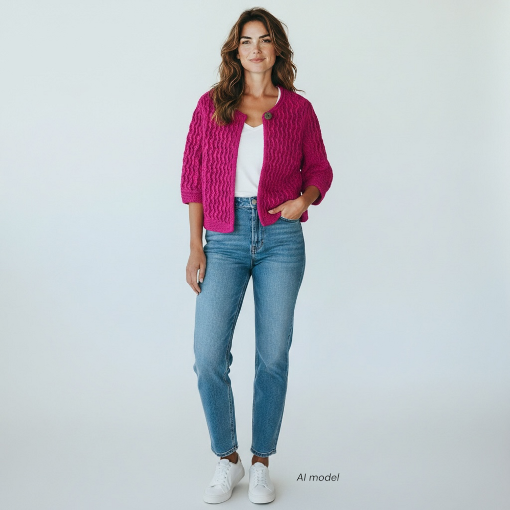 Lafayette 148 Sweater Women Medium Pink Purple Chucky Single Button Cardigan